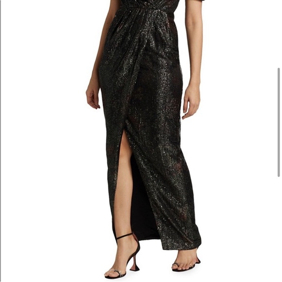 COPY - ML Monique Lhuillier - Printed Sequin Puff-Sleeve Gown - Picture 4 of 9